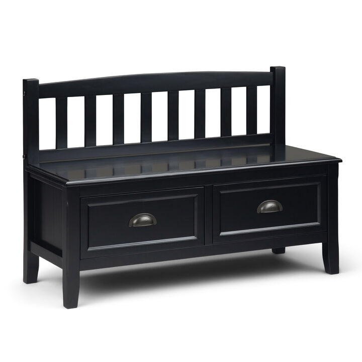 Burlington SOLID WOOD 42 inch Wide Transitional Entryway Storage Bench with Drawers in Black