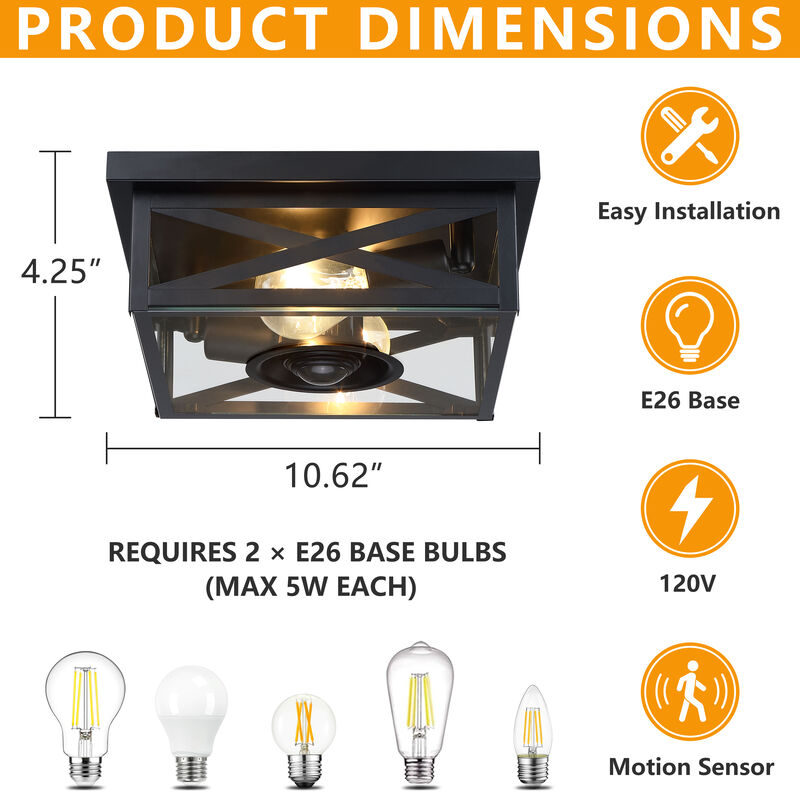 10.63" Modern 2-Light Motion Sensor Outdoor Flush Mount Light image number 2