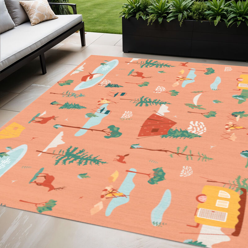 HomeRoots 5' X 7' Orange Indoor Outdoor Area Rug image number 1