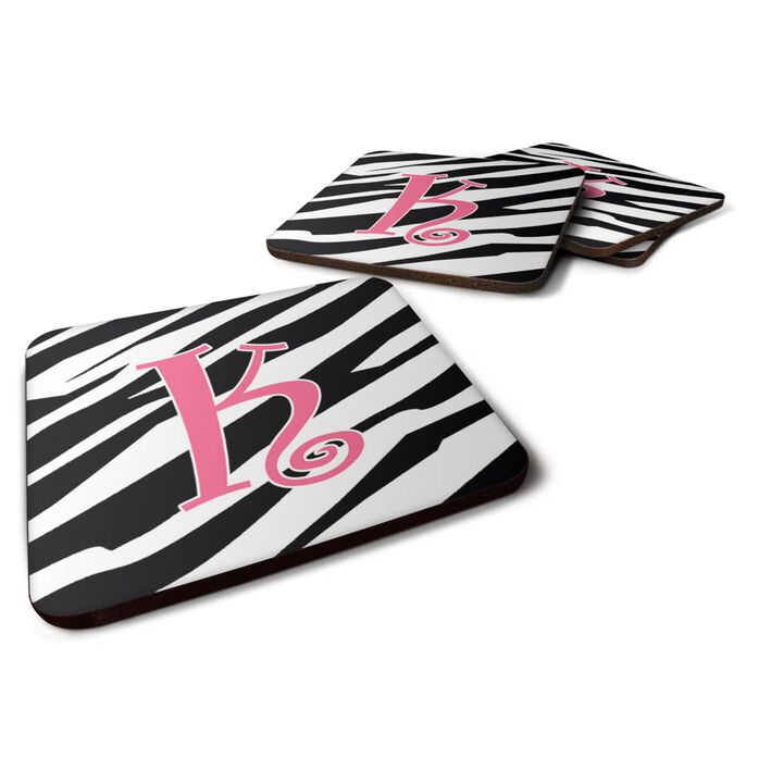 Caroline's Treasures CJ1037-KFC Monogram-Zebra Stripe and Pink Foam Coasters (Set of 4), Initial Letter K, 3.5 H x 3.5 W, Multicolor