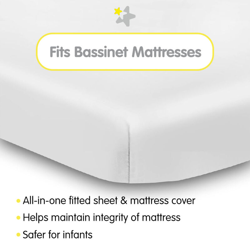 All-in-One Fitted Sheet & Waterproof Cover for Bassinet Mattresses 33" x 15" — 2-Pack