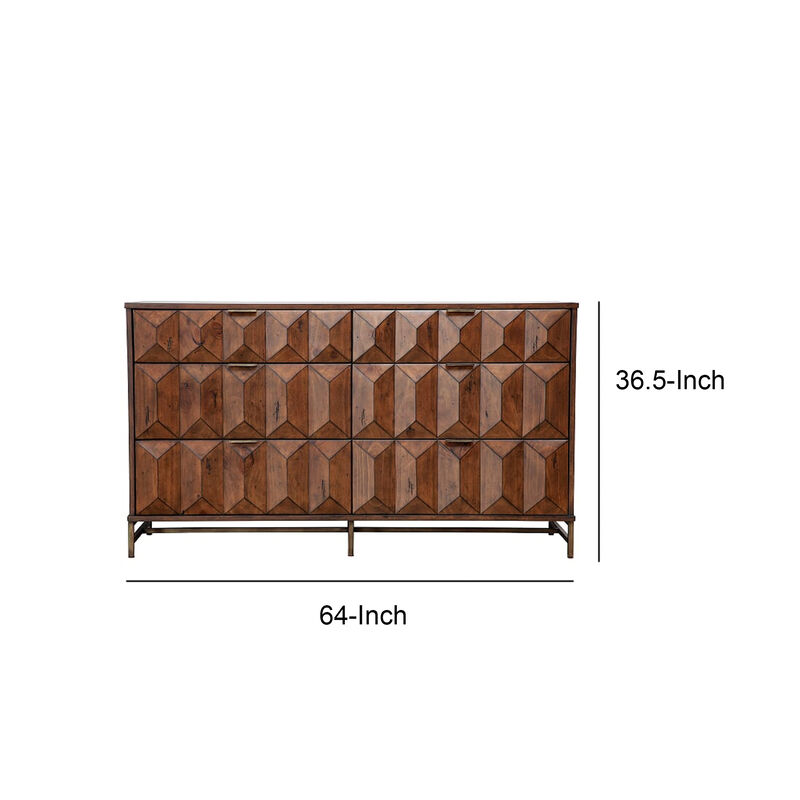 6 Drawer Dresser with Honeycomb Design and Metal Legs, Brown image number 5