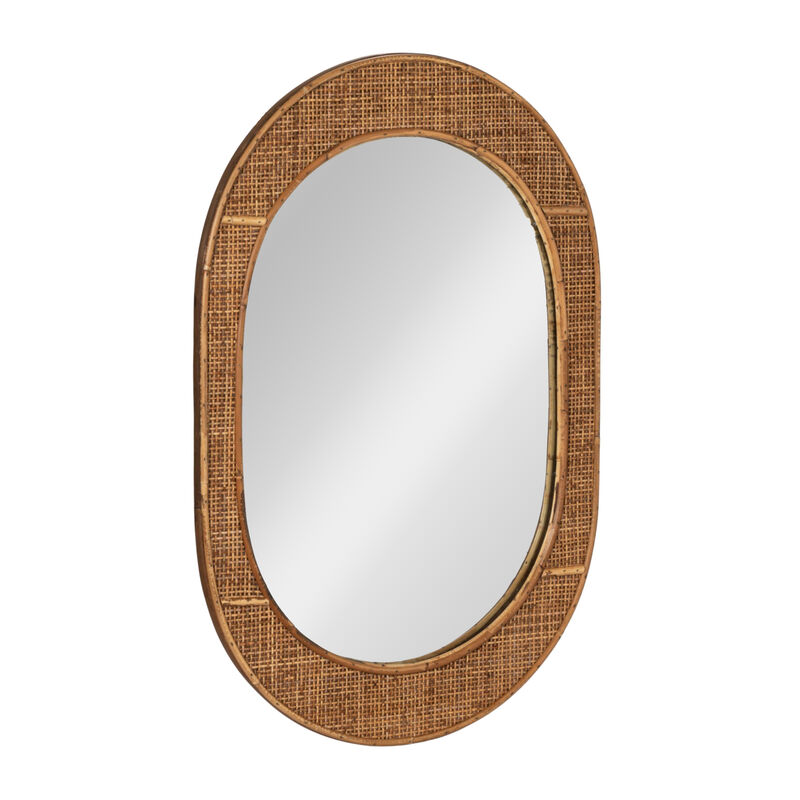Oval Bamboo and Rattan Framed Wall Mirror, Natural image number 0