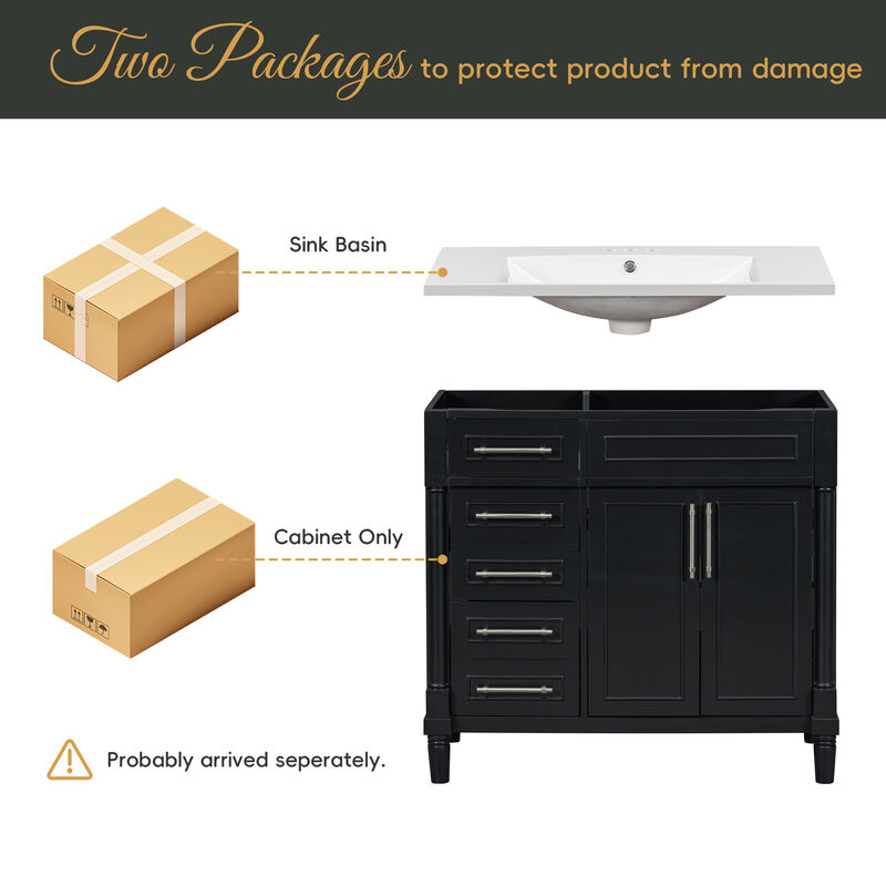 36'' Bathroom Vanity with Top Resin Sink, Black