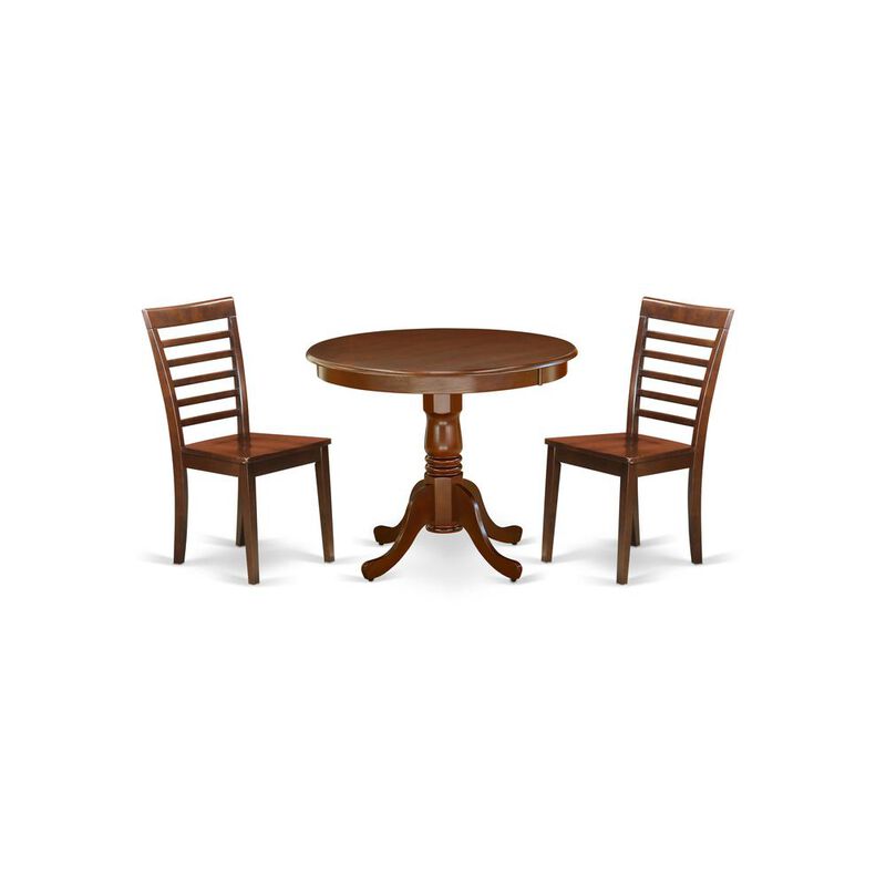 East West Furniture Dining Room Set Mahogany, ANML3-MAH-W