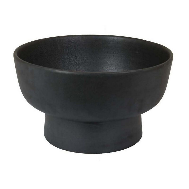 16 Inch Decorative Bowl with Pedestal Stand, Modern Style, Black Ceramic - Benzara