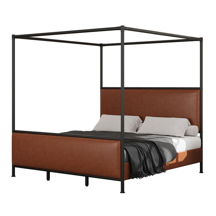 Christopher Knight Home Wealthy Modern Iron Canopy Bed Frame with Upholstered Headboard
