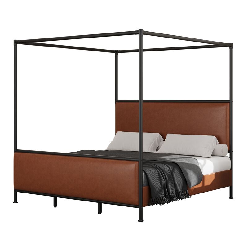 Christopher Knight Home Wealthy Modern Iron Canopy Bed Frame with Upholstered Headboard image number 0
