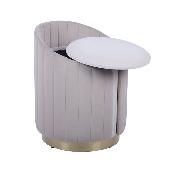 Two-Toned Ottoman with Storage or Vanity Stool, Taupe