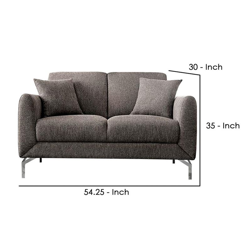 54 Inches Loveseat with Fabric Padded Seat and Metal Legs, Gray-Benzara