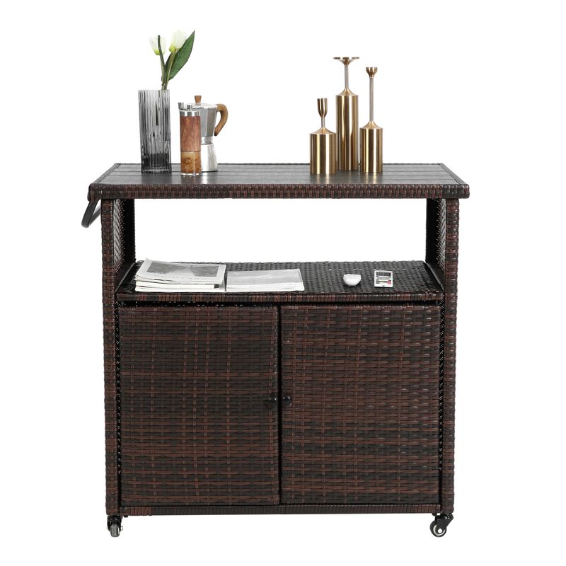 Outdoor Wicker Bar Cart image number 3