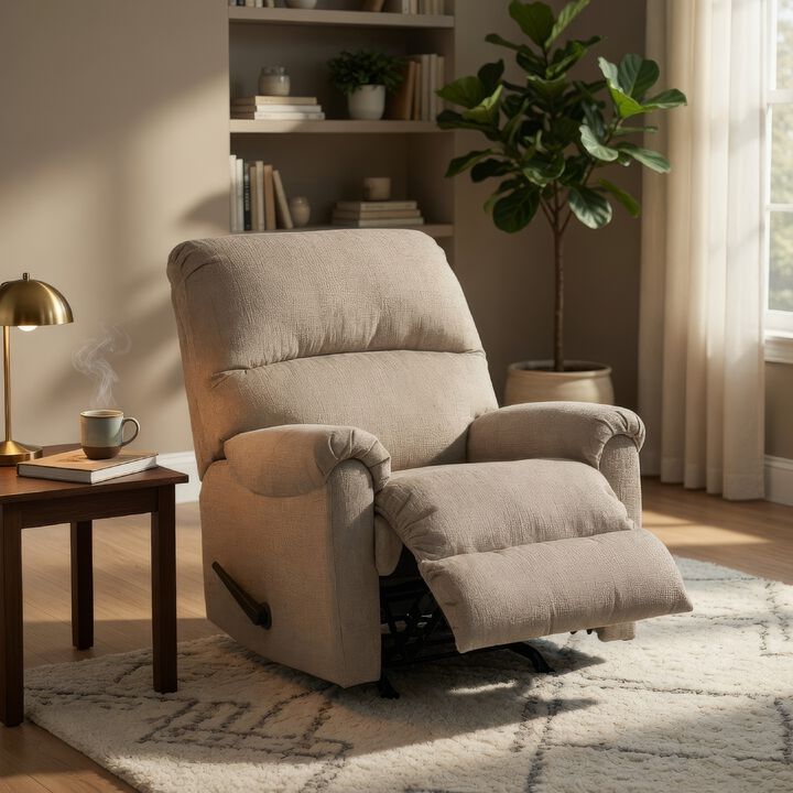 Ead Manual Rocker Recliner Chair, Plush Cushion Taupe Brown Polyester