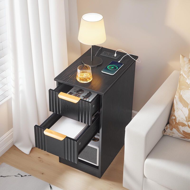 Modern End Table Nightstand with Charging Station and Storage image number 6