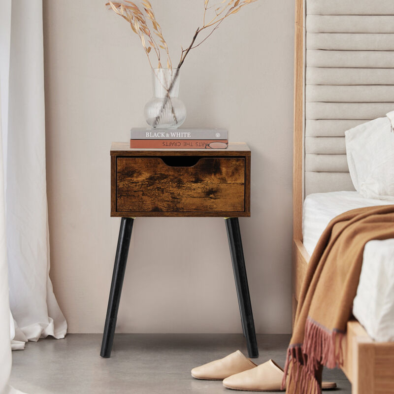 Mid-Century Industrial Nightstand with 1 Drawer for Bedroom