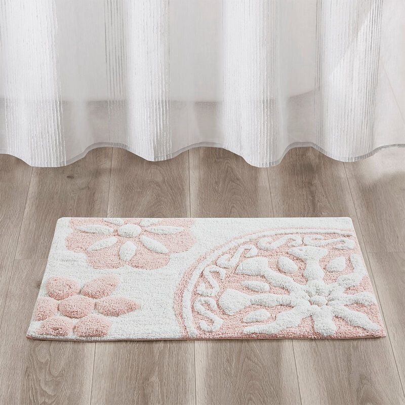30x20 inch Pink Medallion Cotton Tufted Bath Rug
