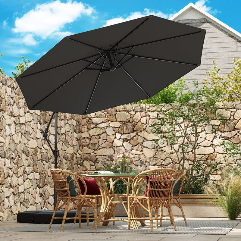 Offset Hanging Patio Umbrella with Base &ndash; Tilt Function Cantilever Design
