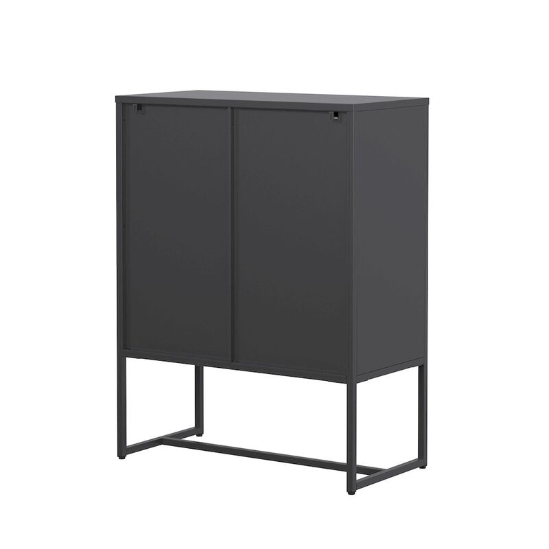 Glamour Home Bentley 41.34-inch Black Three Drawer Cabinet with Mesh Doors