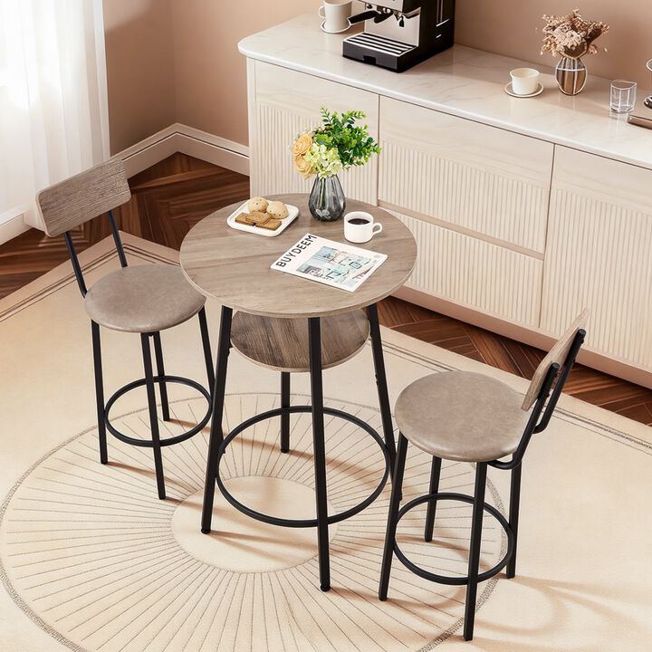 3-Piece Pub Table Set with 2 Chairs for Breakfast Corner