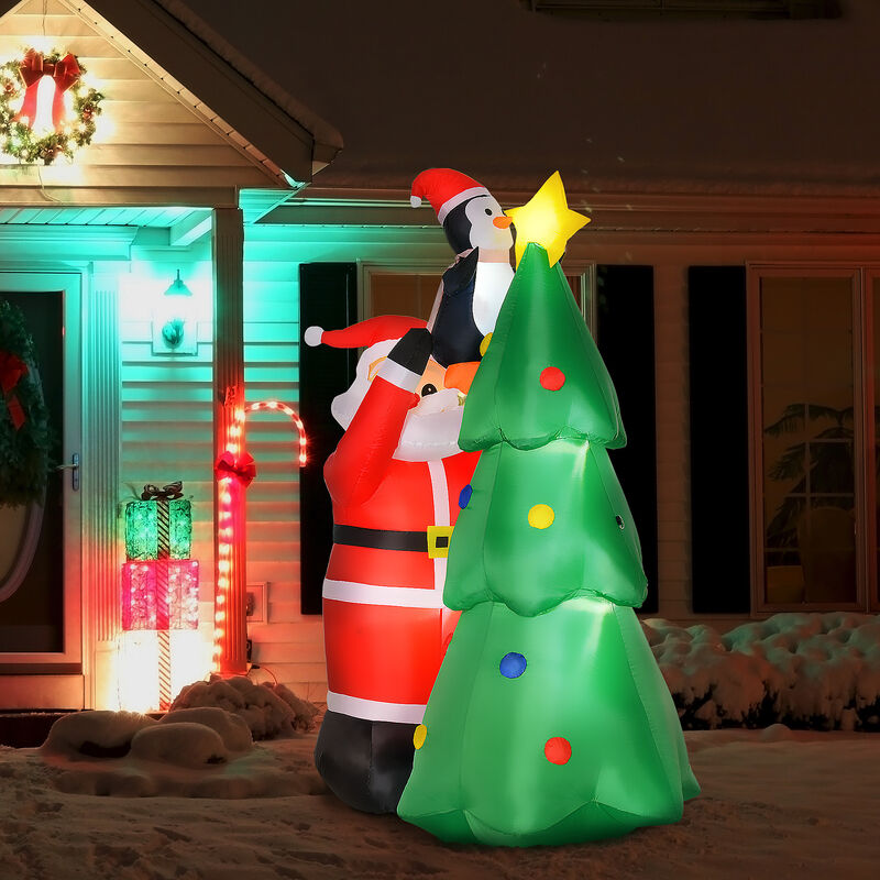 6' Outdoor Inflatable Garden Xmas Santa Claus Decoration w/ Tree & LED Lights