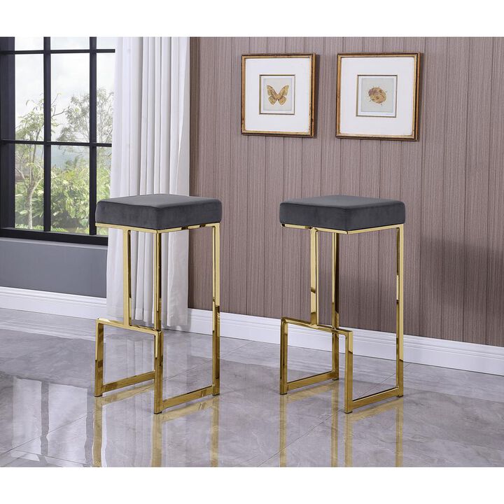 Best Master Furniture Dorrington Modern Velvet Backless Bar Stool in Gray/Gold (Set of 2)