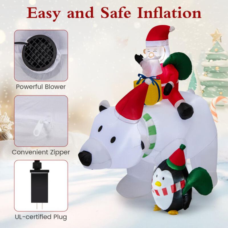 Hivvago 7 Feet Inflatable Santa Claus Riding Bear with Penguin Gift Bags and Gift Box