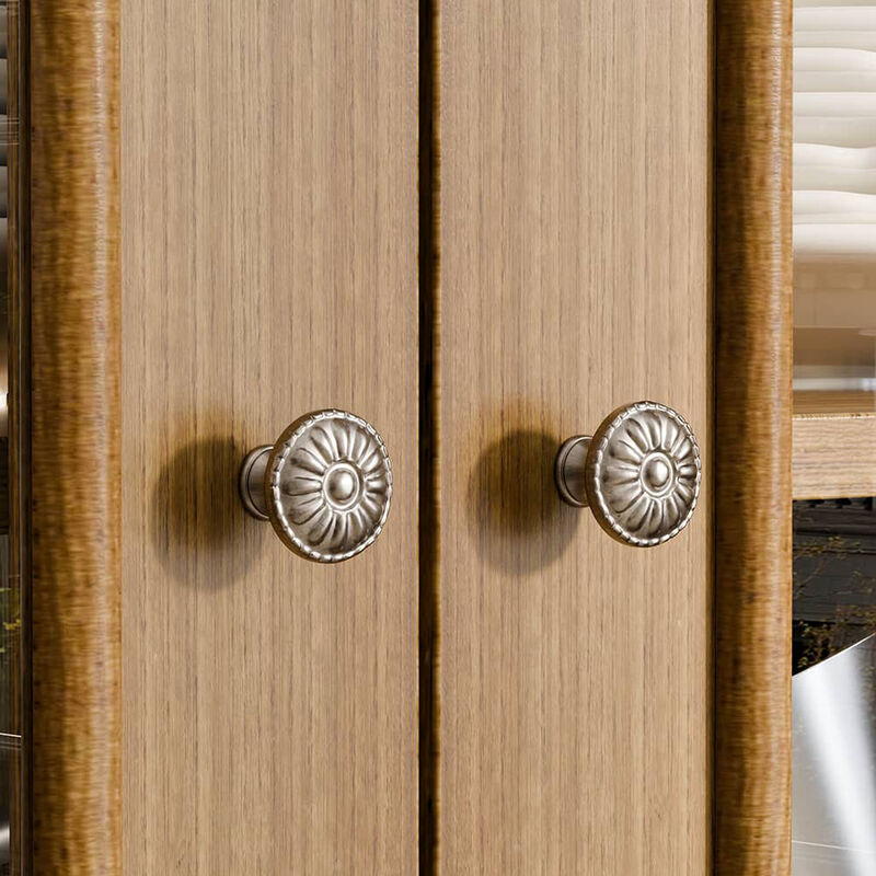 FUFU&GAGA Sideboard Diningware Cabinet, Brown Pine Wood Finish,Tempered Glass Shelves & Steel Accents, (31.5"W x 15.7"D x 47.2"H), Brown