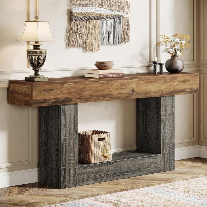 Tribesigns Farmhouse 2-Tier Wood Console Table