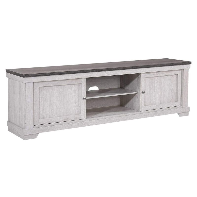 Leya TV Stand Media Cabinet, 2 Doors, 2 Shelves, Cable Cut Gray Wood