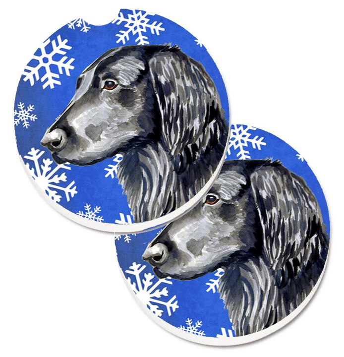 Caroline's Treasures Flat Coated Retriever Winter Snowflakes Holiday Set of 2 Cup Holder Car Coasters LH9276CARC, 2.56, Multicolor