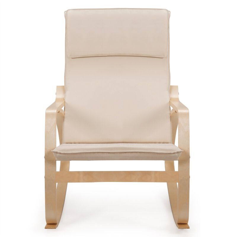 Farmhouse Beige/Natural Linen Upholstered Rocking Chair