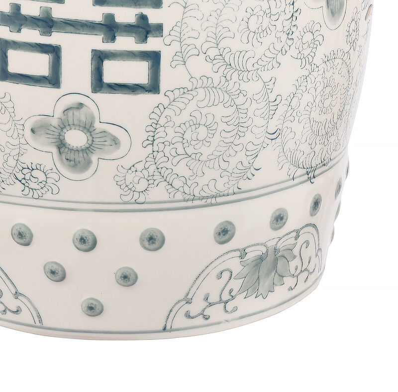 Double Happiness Chinoiserie Ceramic Drum Garden Stool