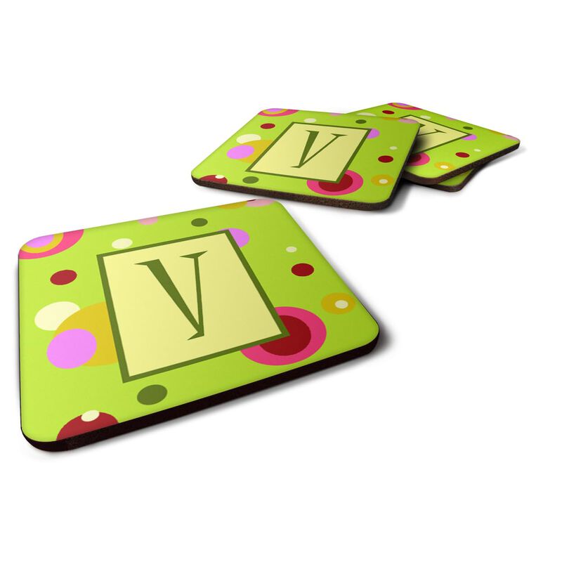 Caroline's Treasures CJ1010-VFC Monogram-Green Foam Coasters (Set of 4), Initial Letter V, 3.5 H x 3.5 W, Multicolor