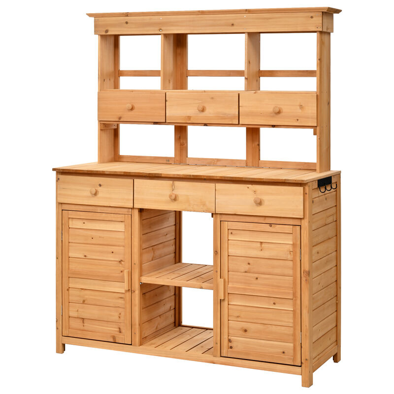 Whisen 65.7" Tall Fir Wood Potting Table with 6 Drawers & Hutch, Patio Storage Workstation image number 6