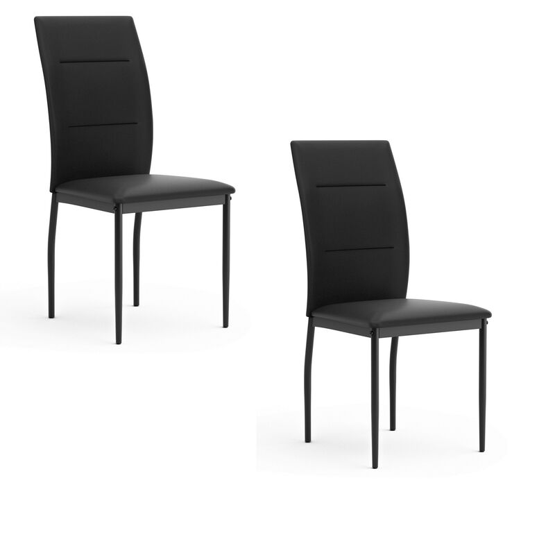Miya Side Dining Chair Set of 2, Black Faux Leather, Sleek Metal Legs - Benzara