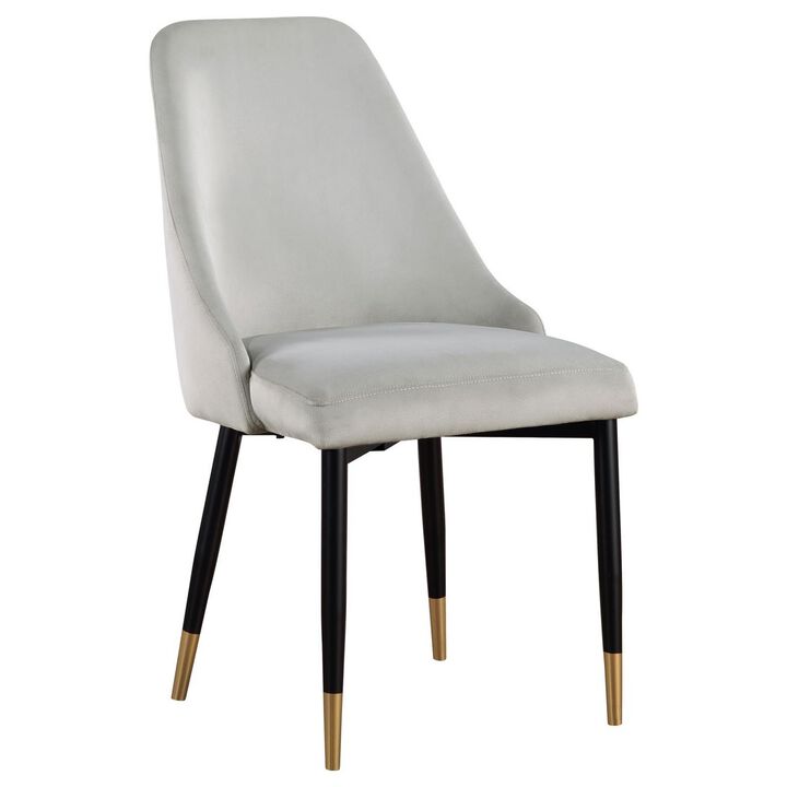 24 Inch Dining Chair, Set of 2, Light Gray Velvet, Tall Curved Back, Brass - Benzara