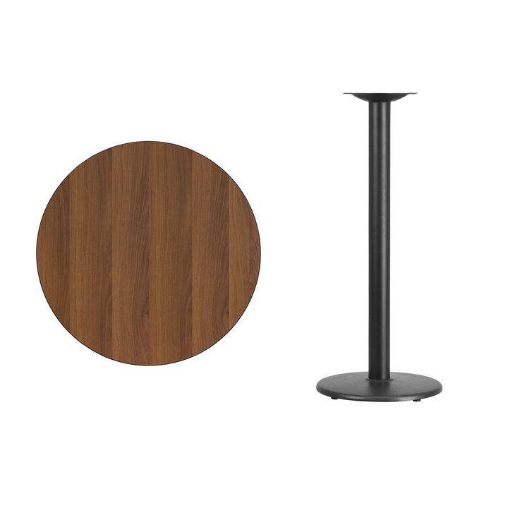Flash Furniture 30'' Round Walnut Laminate Table Top with 18'' Round Bar Height Table Base