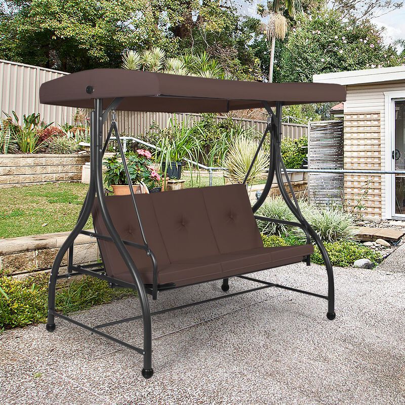 Mondawe 3 Seats Outdoor Porch Swing Hammock Glider with Cushions and Adjustable Tilt Canopy