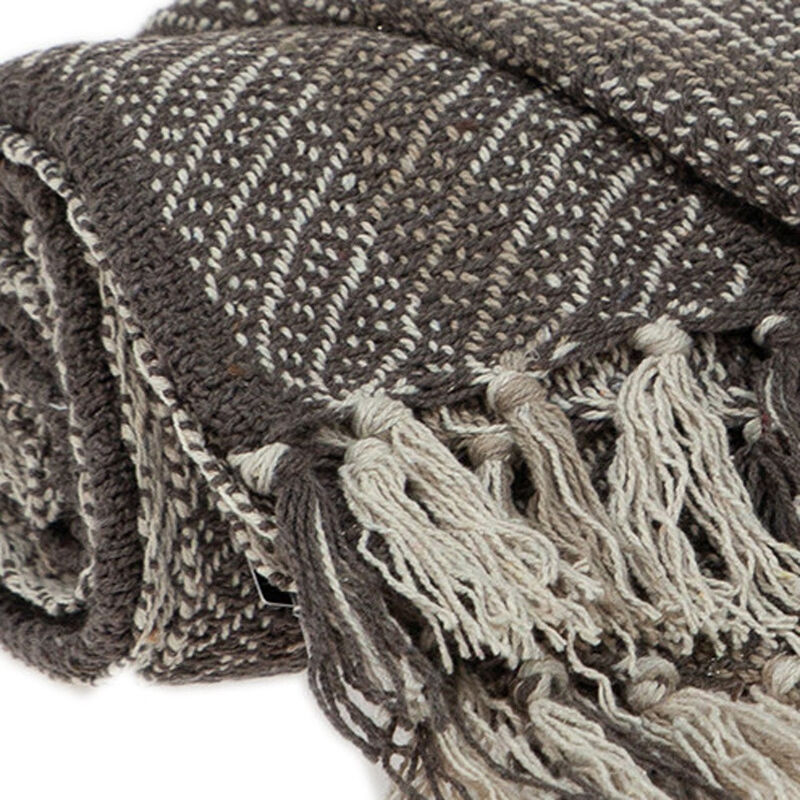 HomeRoots Brown and Taupe Striped Woven Handloom Throw image number 3
