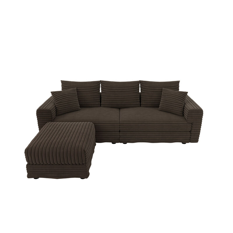 Merax Corduroy 3-Seat Sofa,Modern Comfy Upholstered Sofa Cloud Couch,Deep Seat Couches with Soft Pillows and 1 Ottomans image number 0