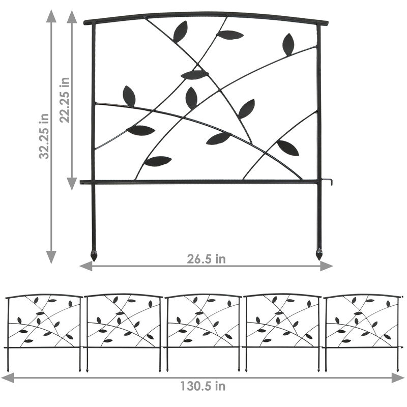 Sunnydaze 5-Piece Modern Leaves/Vines Steel Border Fencing - 6 ft - Black