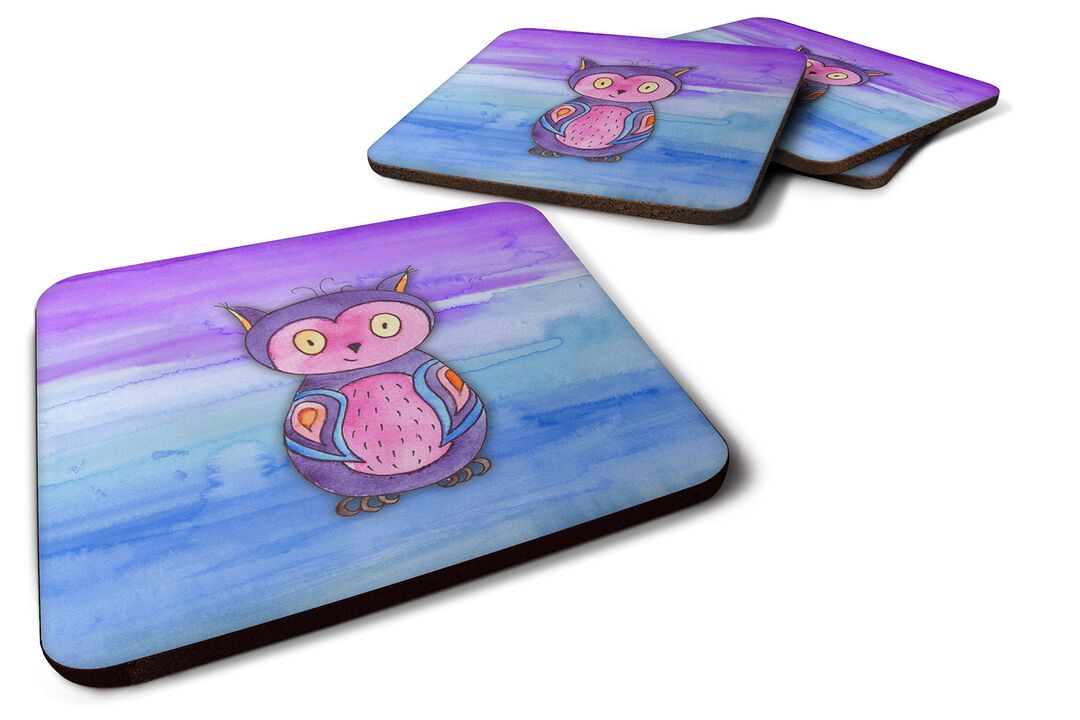 Caroline's Treasures Pink and Purple Owl Watercolor Decorative coasters, 3.5, Multicolor