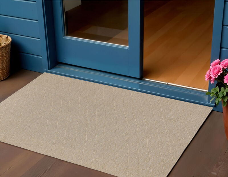 HomeRoots 3' X 5' Natural And Light Brown Geometric Indoor Outdoor Area Rug image number 1