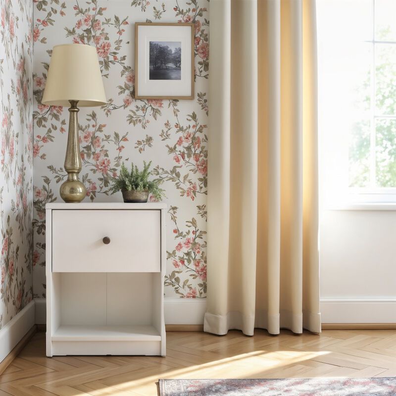 Furnifact White 1 Drawer Nightstand - Modern Gray Nightstand With Hidden Compartment