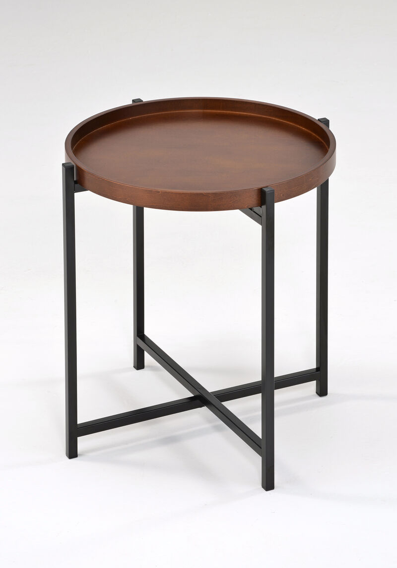 Mid-century Modern Round Side Table with Removable Wood Tray