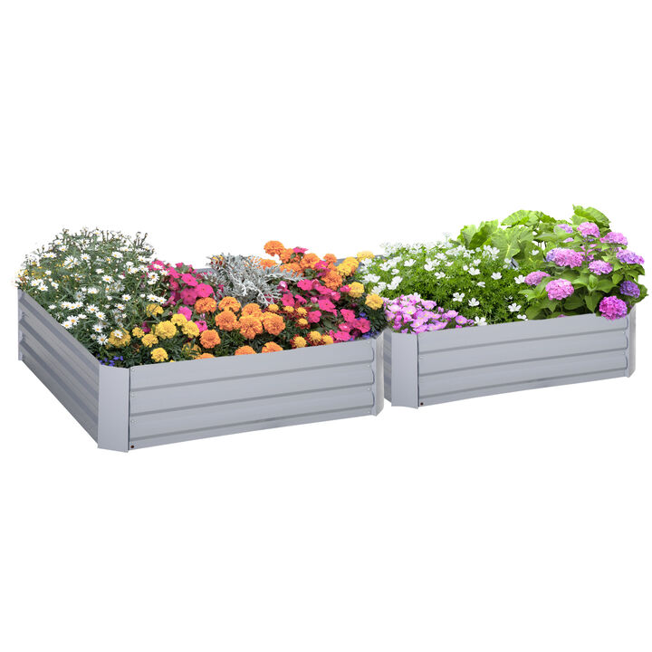 Outsunny 2 Piece Galvanized Raised Garden Bed, 3.3' x 3.3' x 1' Metal Planter Box, for Growing Vegetables, Flowers, Herbs, Succulents, Gray