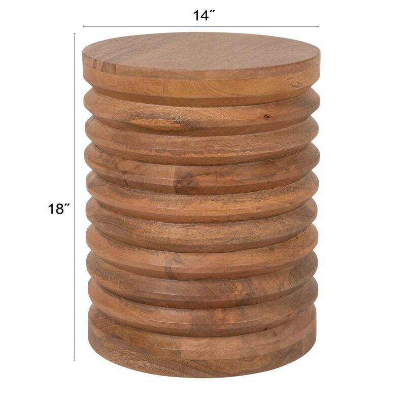 Round Ribbed Mango Wood Side Table, Honey Walnut image number 2