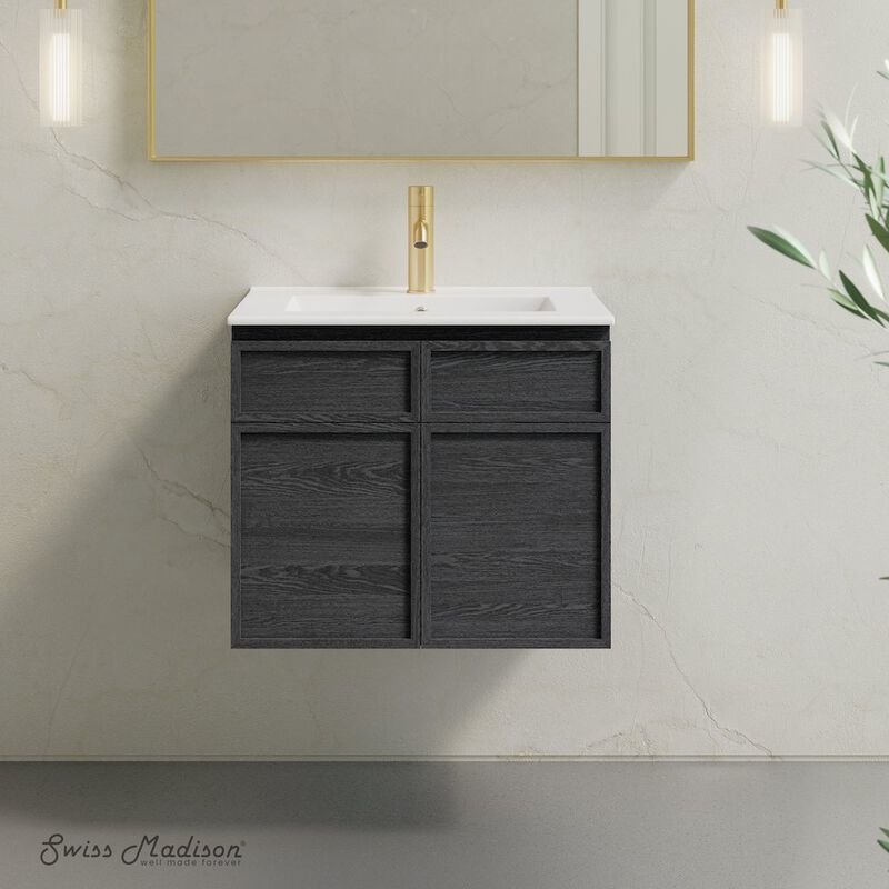 St. Tropez 24" Wall-Mounted Bathroom Vanity in Black Oak with Sink Top image number 1