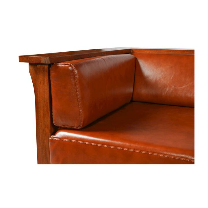 Crafters and Weavers Craftsman Cubic Panel Side Love Seat - Russet Brown Leather