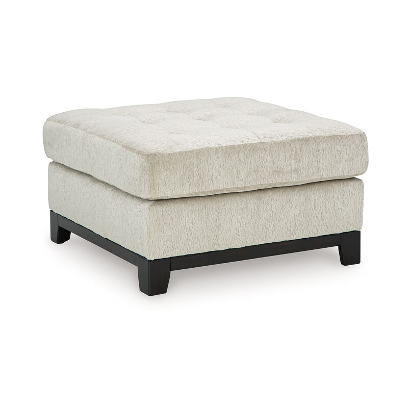 Maxo Accent Ottoman, 36 Inch Square Tufted Seat, Ivory Polyester - Benzara