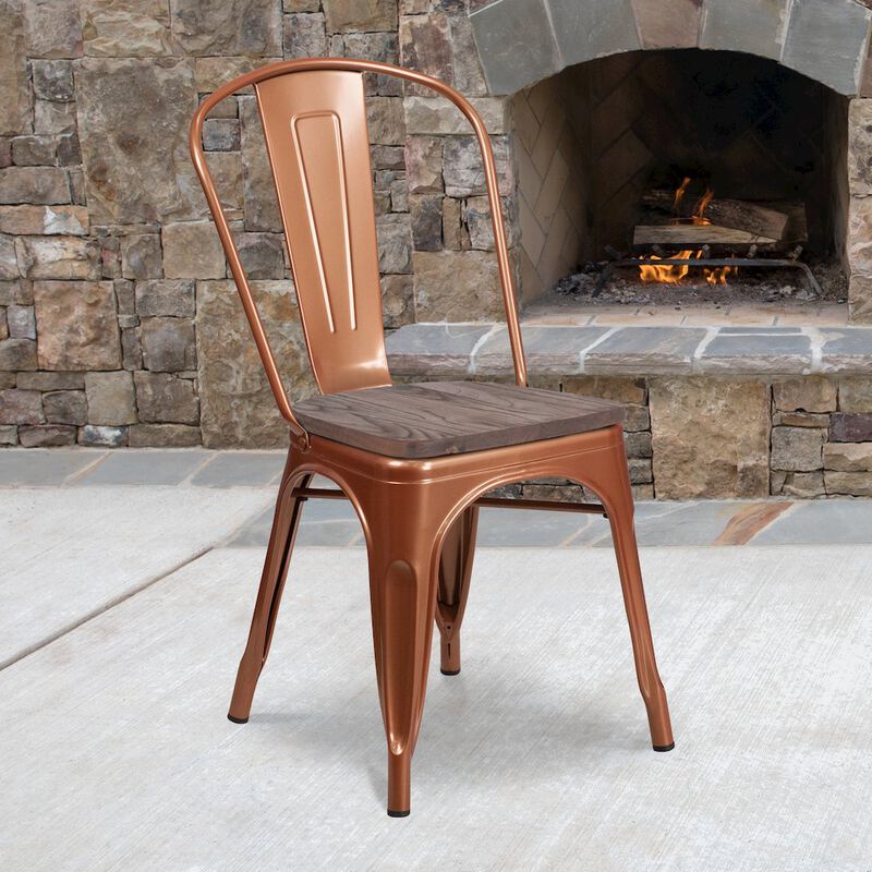 Flash Furniture Copper Metal Stackable Chair with Wood Seat image number 4